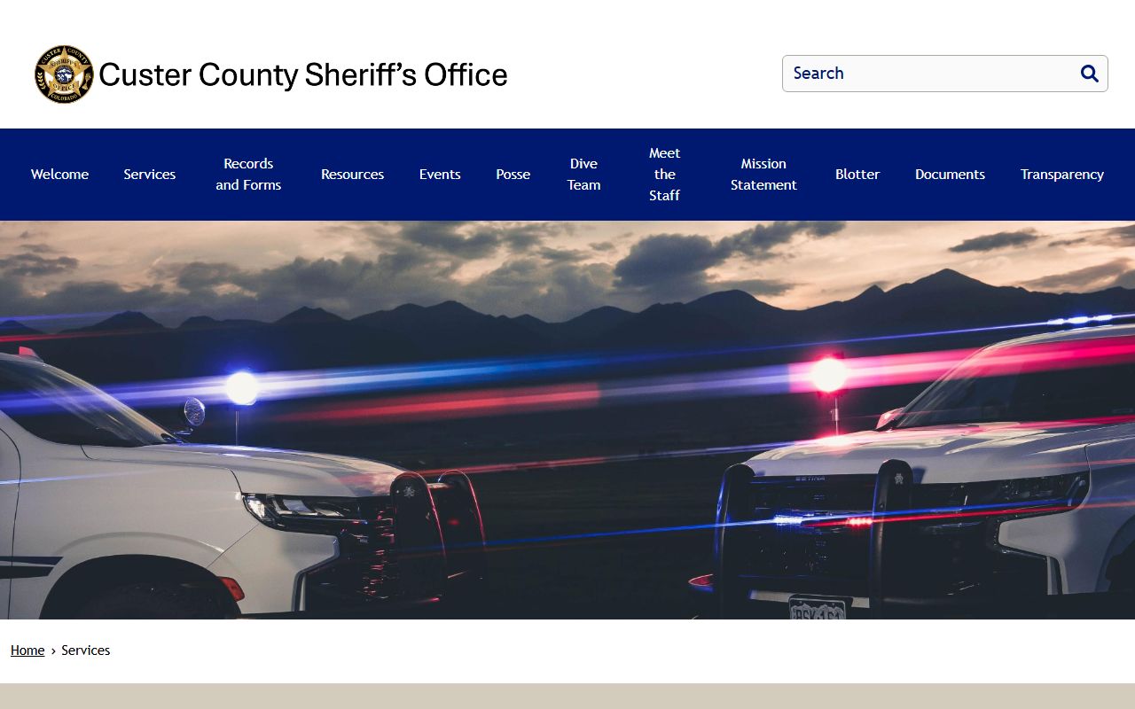 Custer County Jail services page for inmate records and jail team services